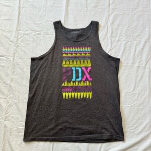Upper Playground PDX, Portland, OR graphic tank top, gray, sleeveless